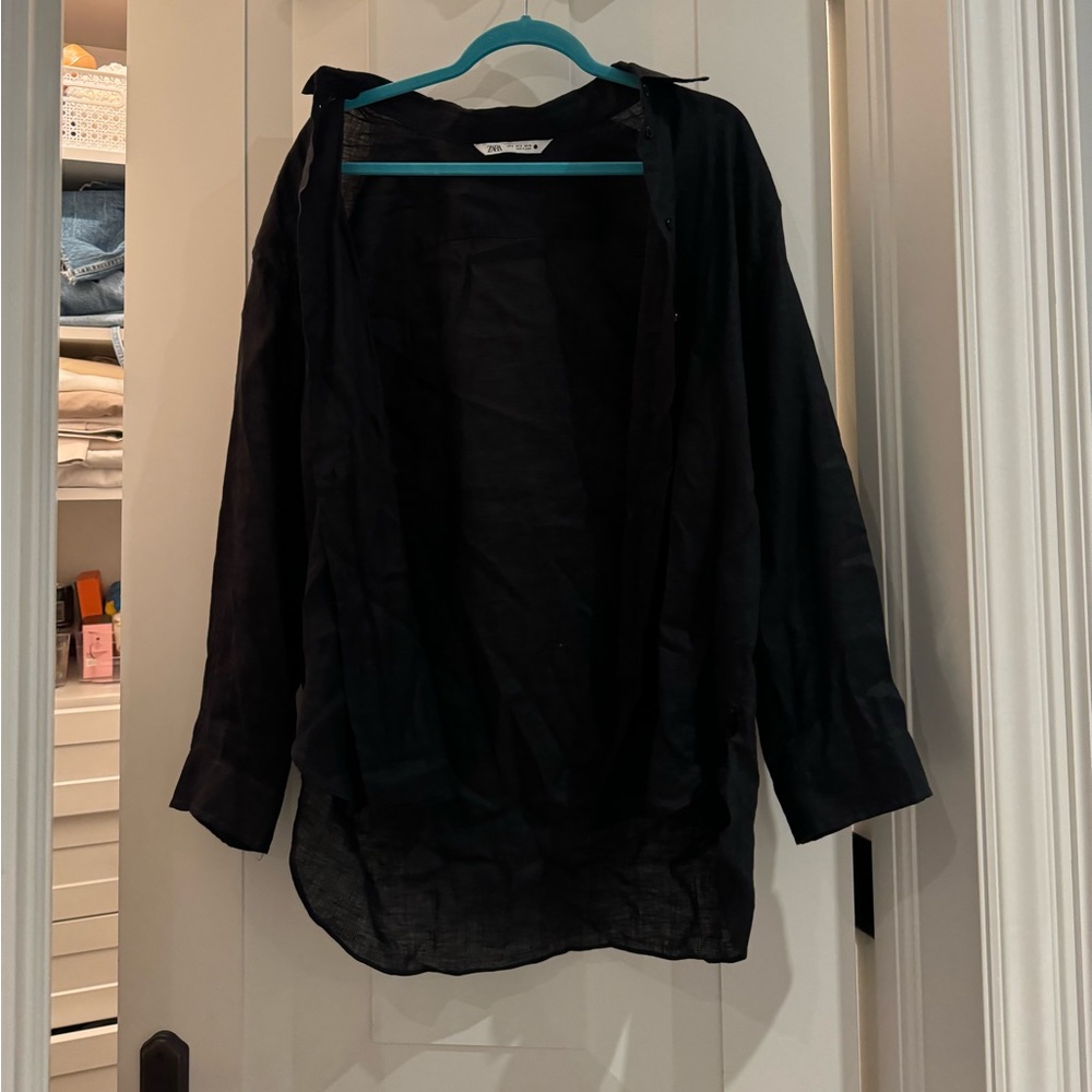 Zara Black Linen Button up Blouse